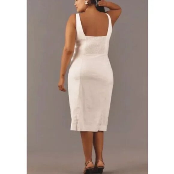 By Anthropologie Sleeveless Linen Button Wrap Midi Dress White 1X Plus - Picture 2 of 12